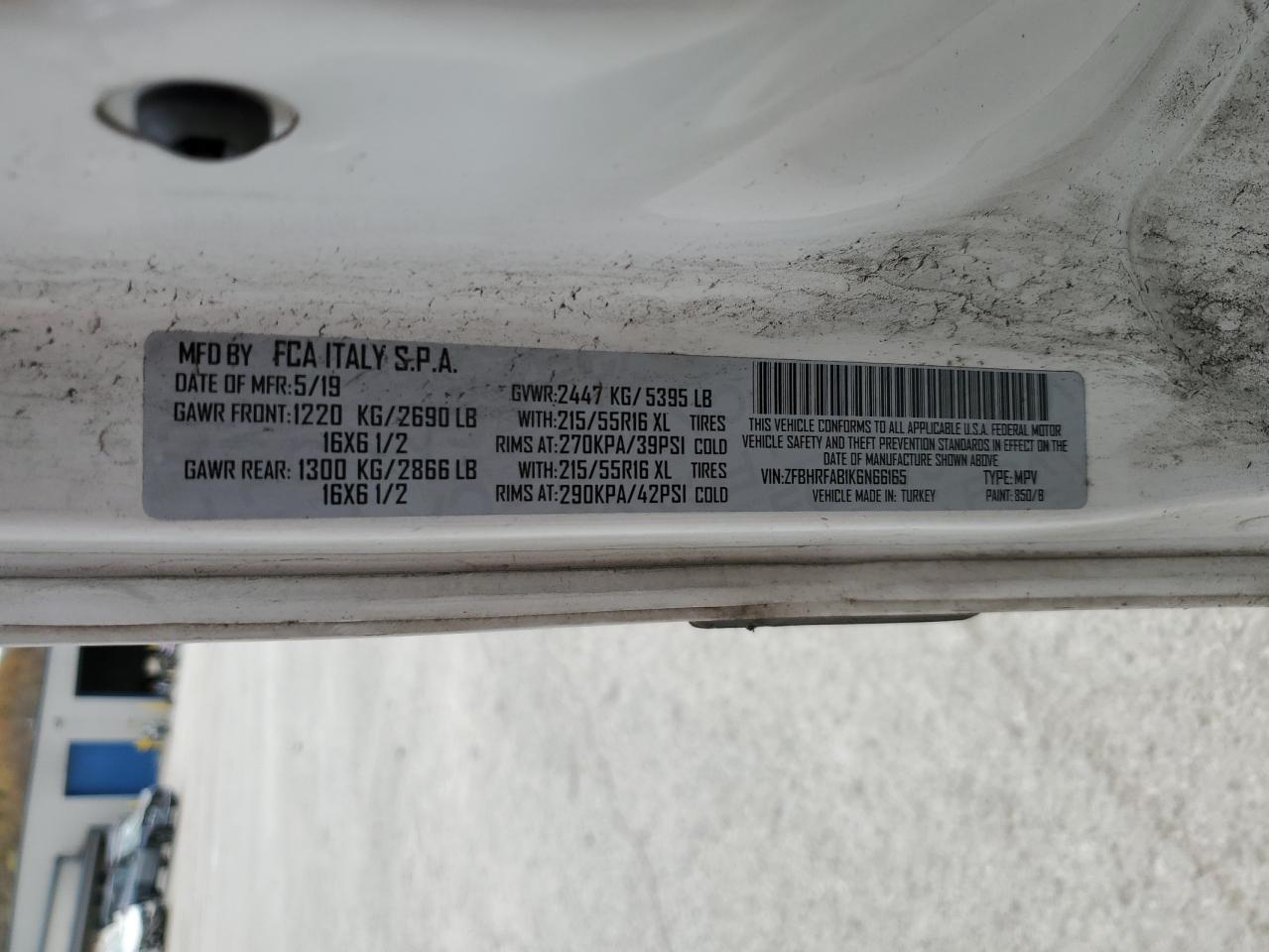 2019 Ram Promaster City Van VIN: ZFBHRFAB1K6N66165 Lot: 89917585