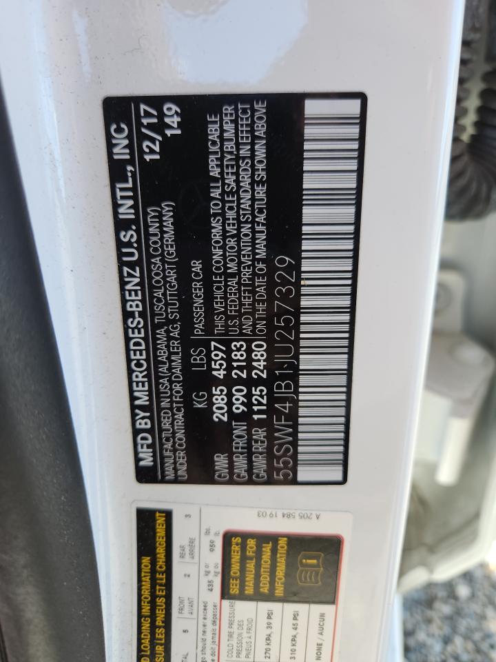 2018 Mercedes-Benz C 300 VIN: 55SWF4JB1JU257329 Lot: 84726405