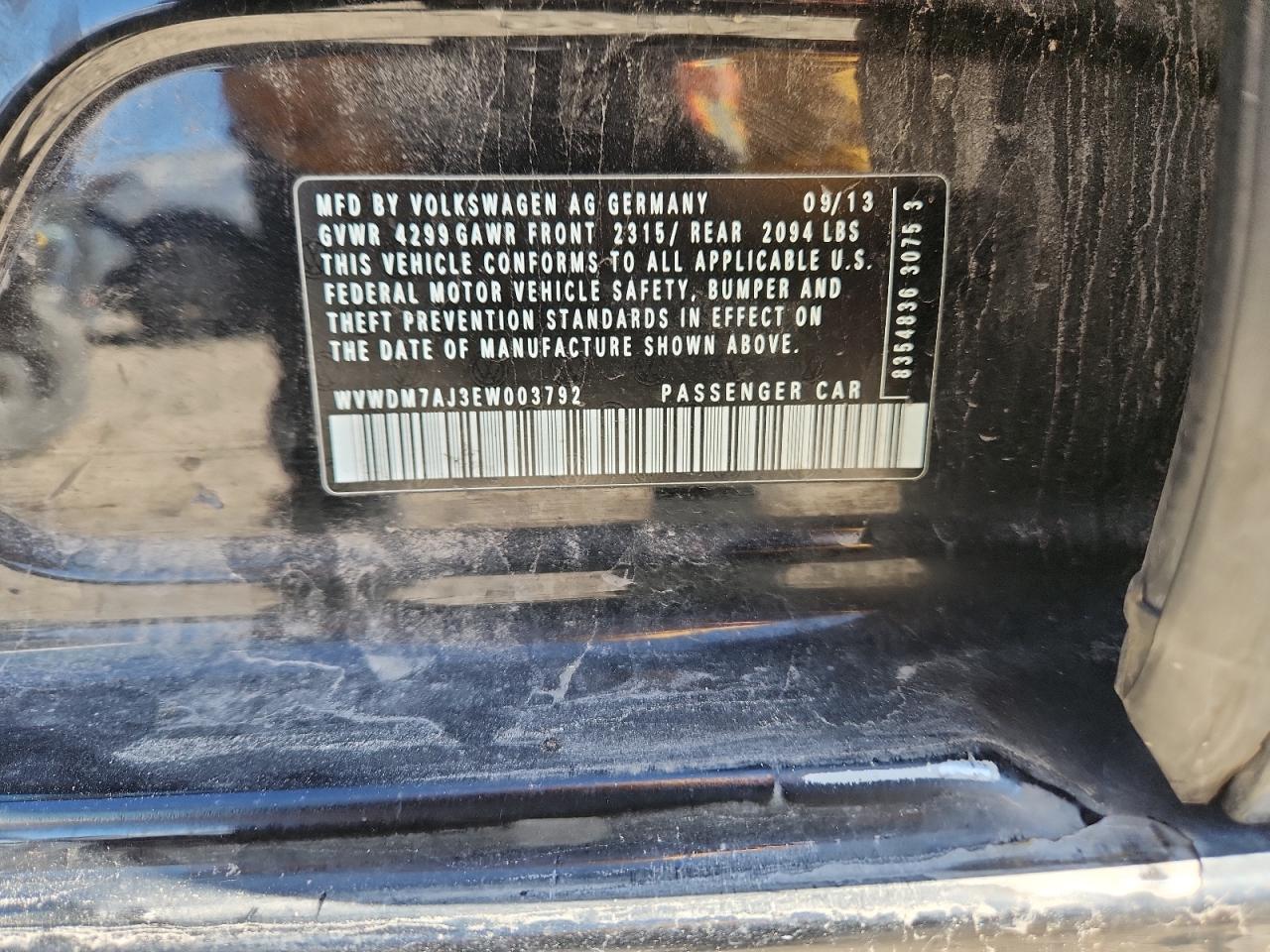 2014 Volkswagen Golf VIN: WVWDM7AJ3EW003792 Lot: 90446565
