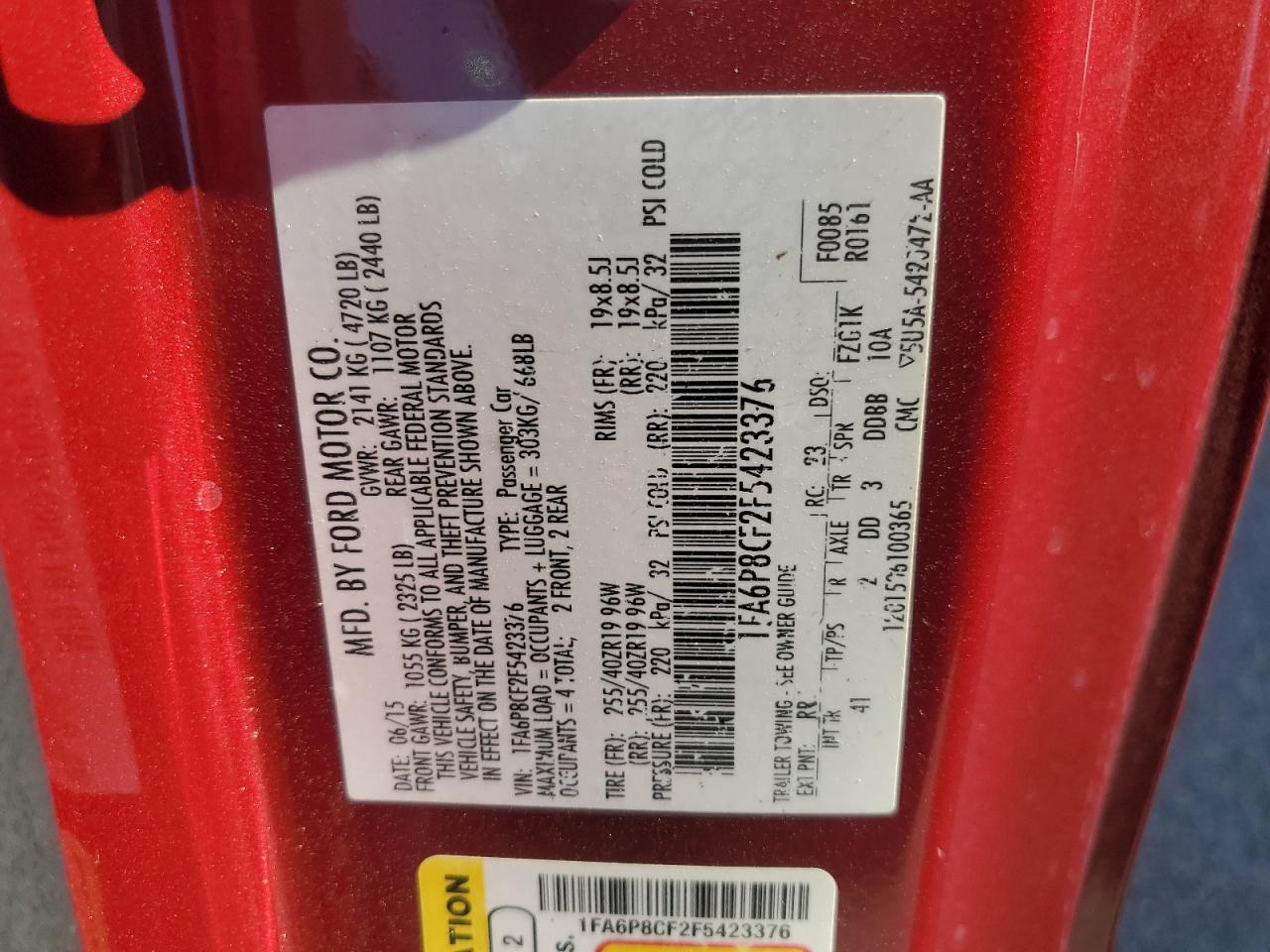 2015 Ford Mustang Gt VIN: 1FA6P8CF2F5423376 Lot: 84802665