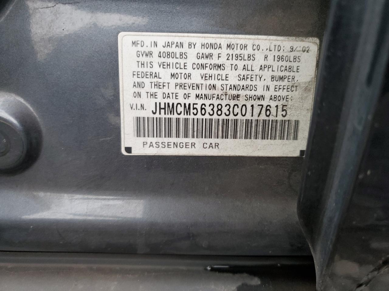 2003 Honda Accord Lx VIN: JHMCM56383C017615 Lot: 84350665