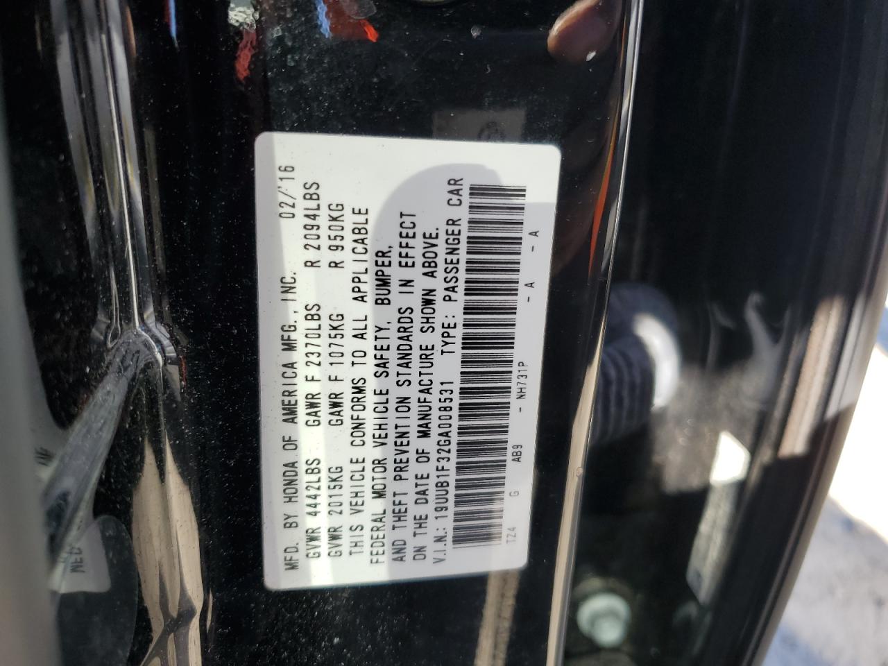 2016 Acura Tlx VIN: 19UUB1F32GA008531 Lot: 84169195