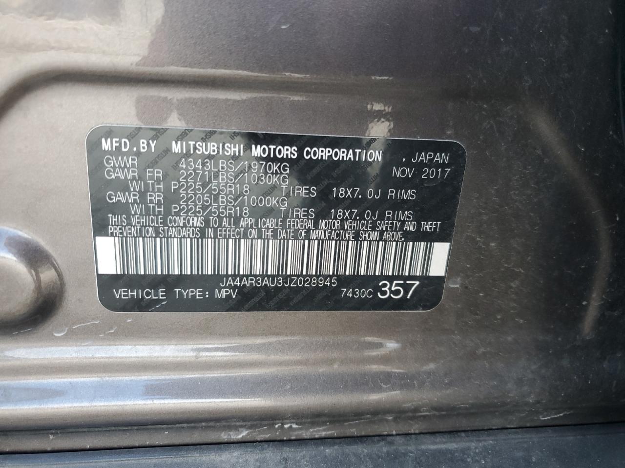 2018 Mitsubishi Outlander Sport Es VIN: JA4AR3AU3JZ028945 Lot: 84948745