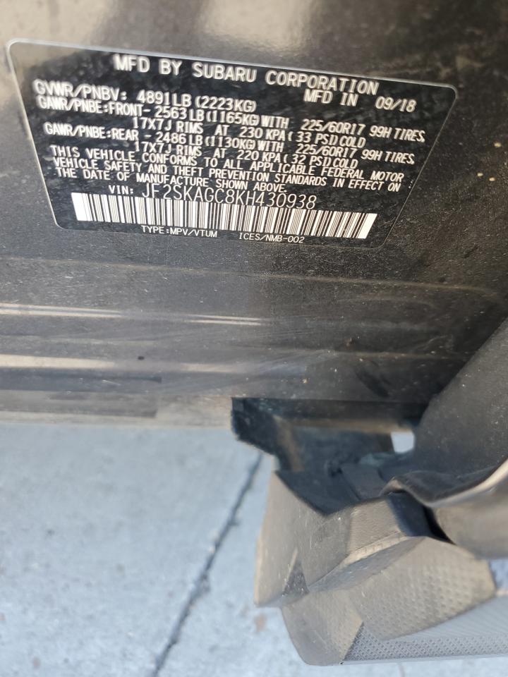 2019 Subaru Forester Premium VIN: JF2SKAGC8KH430938 Lot: 86169855