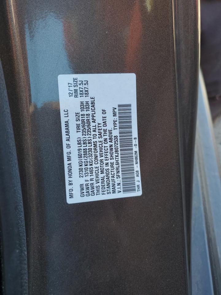 2018 Honda Odyssey Exl VIN: 5FNRL6H7XJB072538 Lot: 86303665