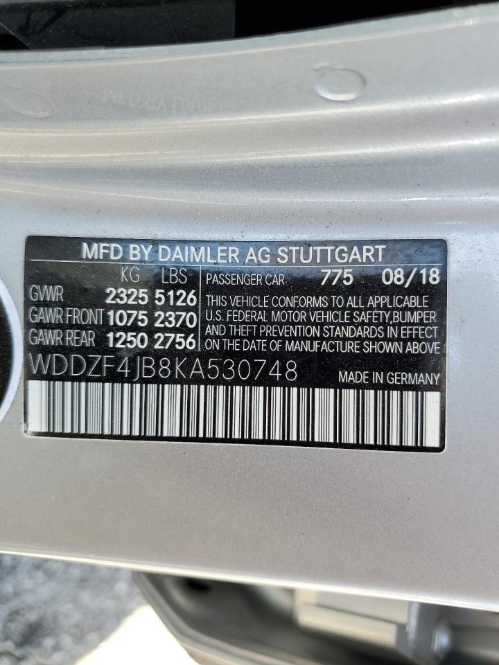 2019 Mercedes-Benz E 300 VIN: WDDZF4JB8KA530748 Lot: 82333265