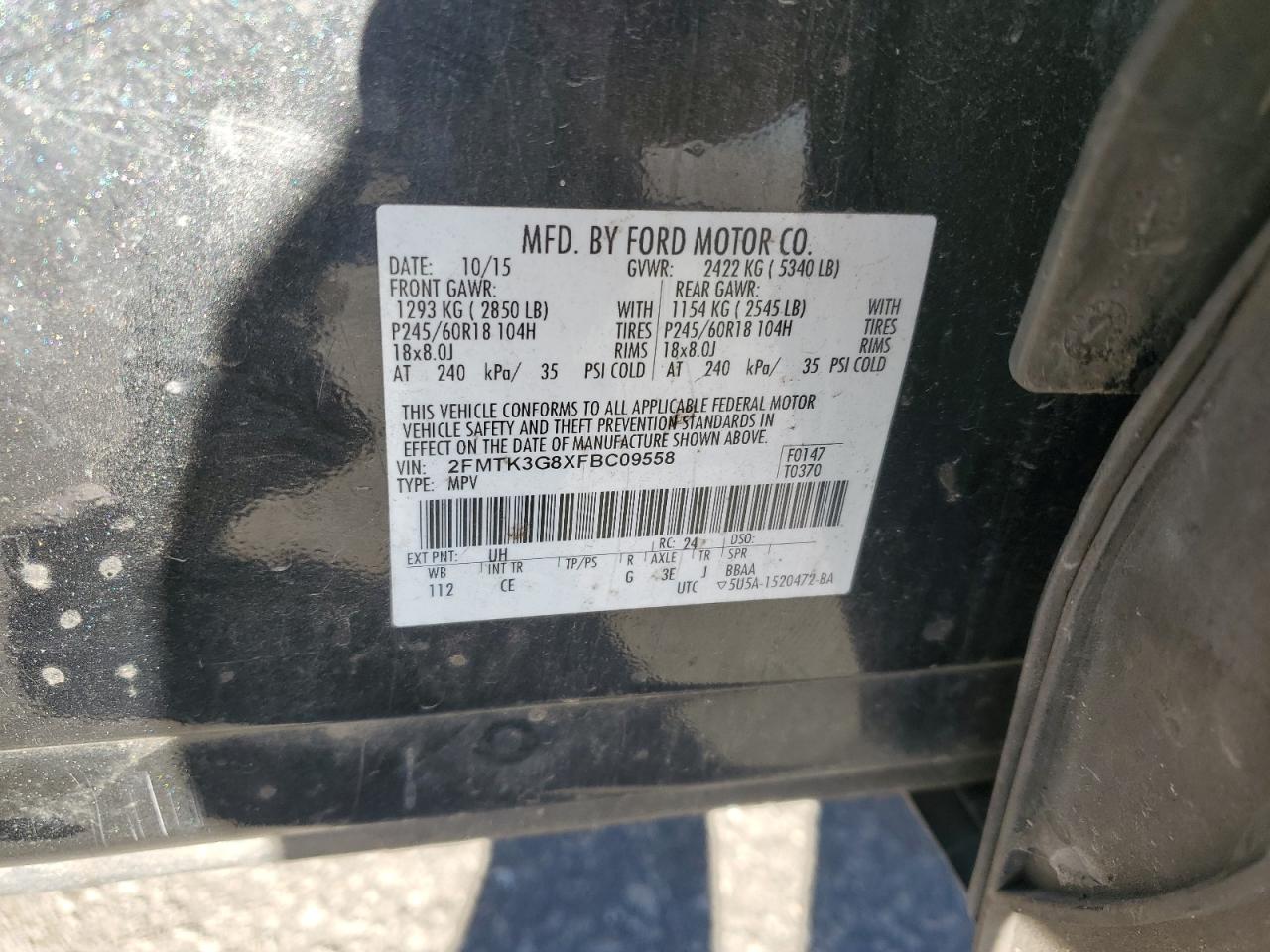 2015 Ford Edge Se VIN: 2FMTK3G8XFBC09558 Lot: 86804885