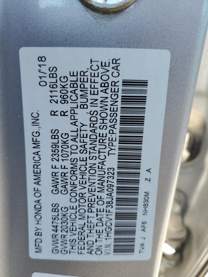 2018 Honda Accord Sport VIN: 1HGCV1F38JA097323 Lot: 86439115