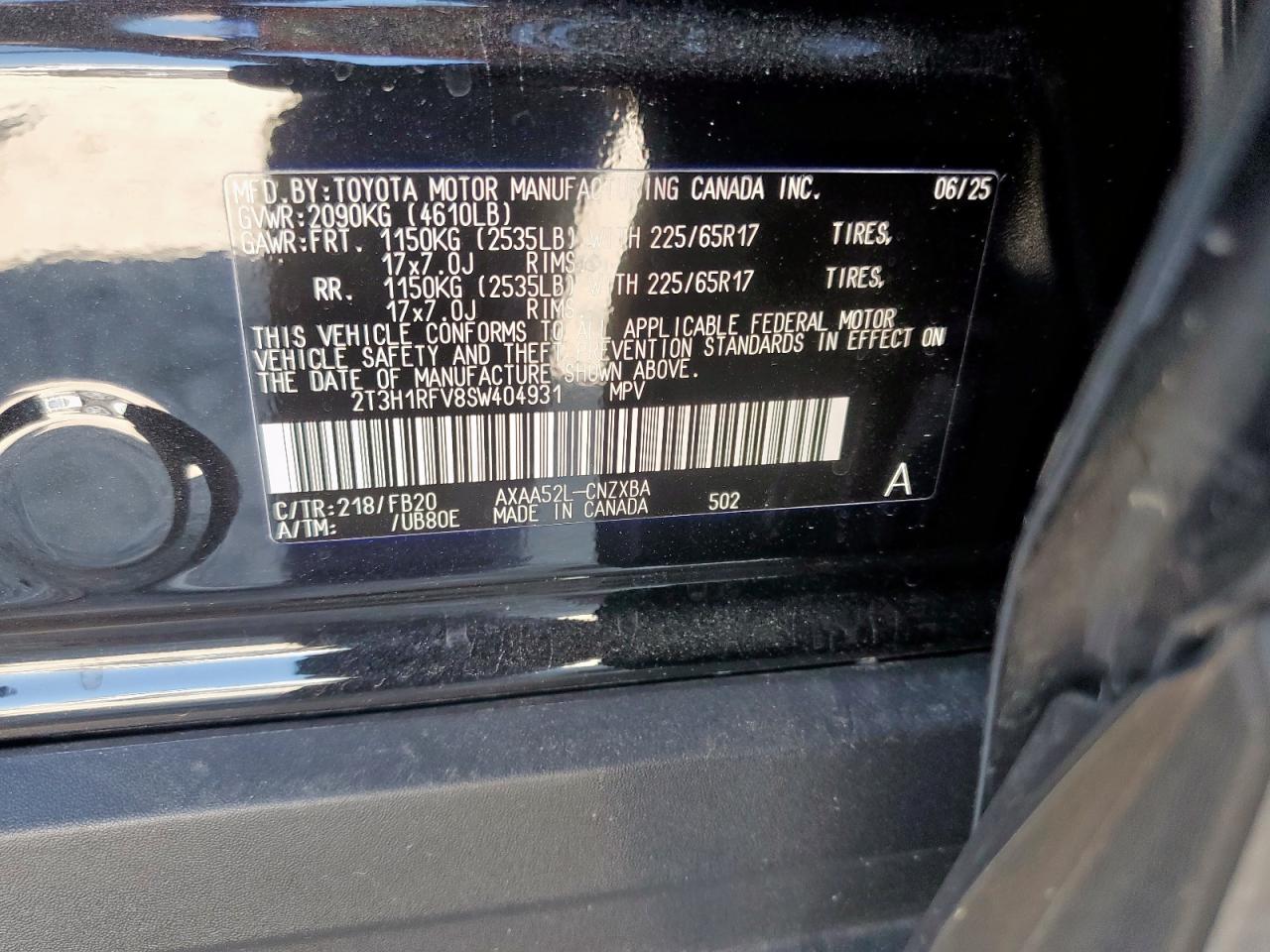 2025 Toyota Rav4 Le VIN: 2T3H1RFV8SW404931 Lot: 85872515