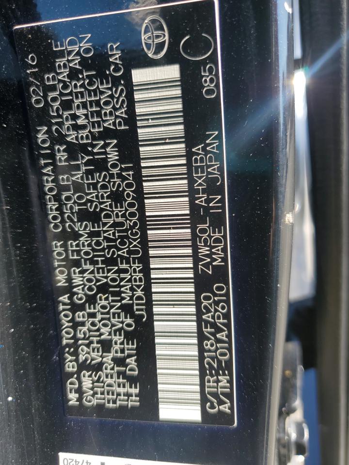 2016 Toyota Prius VIN: JTDKBRFUXG3009041 Lot: 85488505