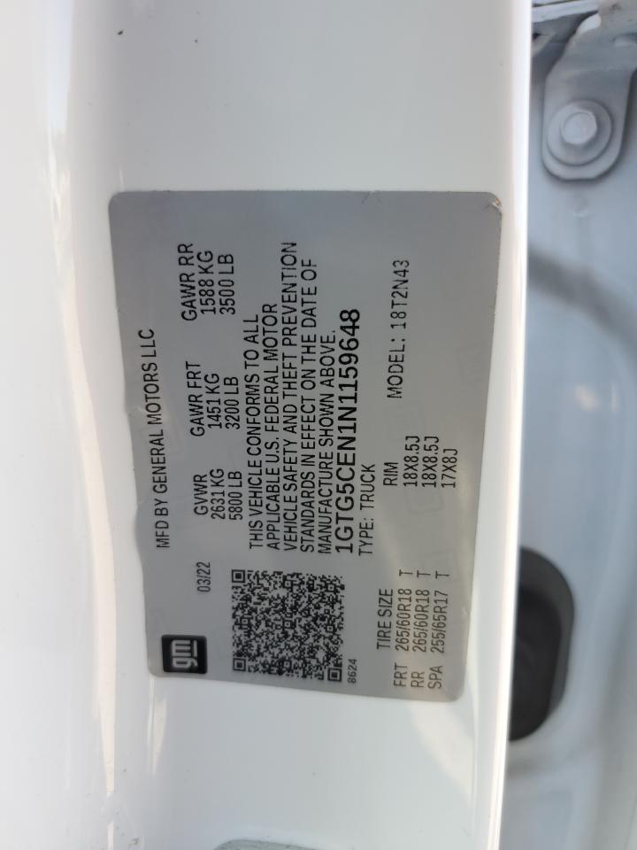 2022 GMC Canyon Elevation VIN: 1GTG5CEN1N1159648 Lot: 82358745