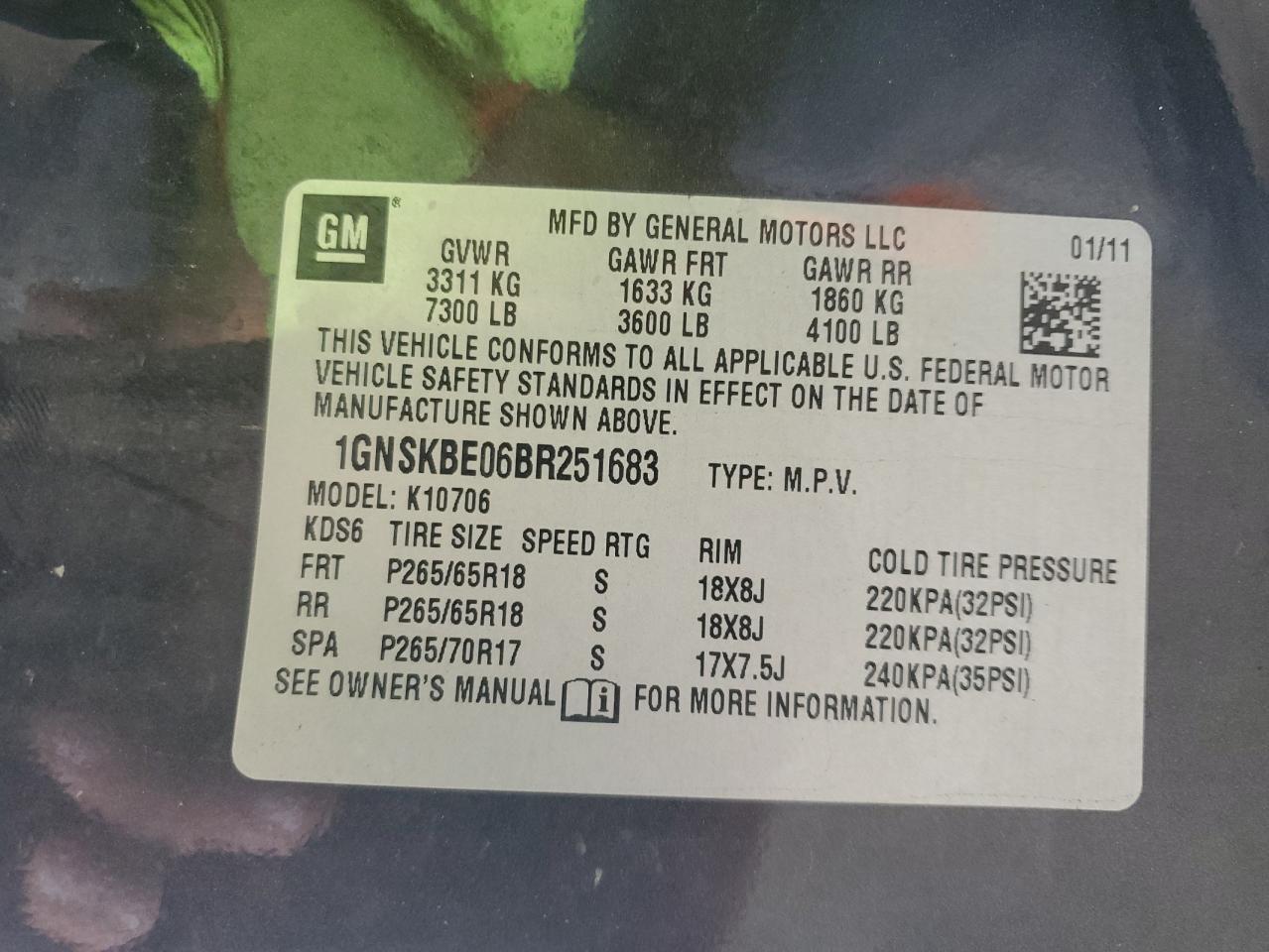 2011 Chevrolet Tahoe K1500 Lt VIN: 1GNSKBE06BR251683 Lot: 81993575