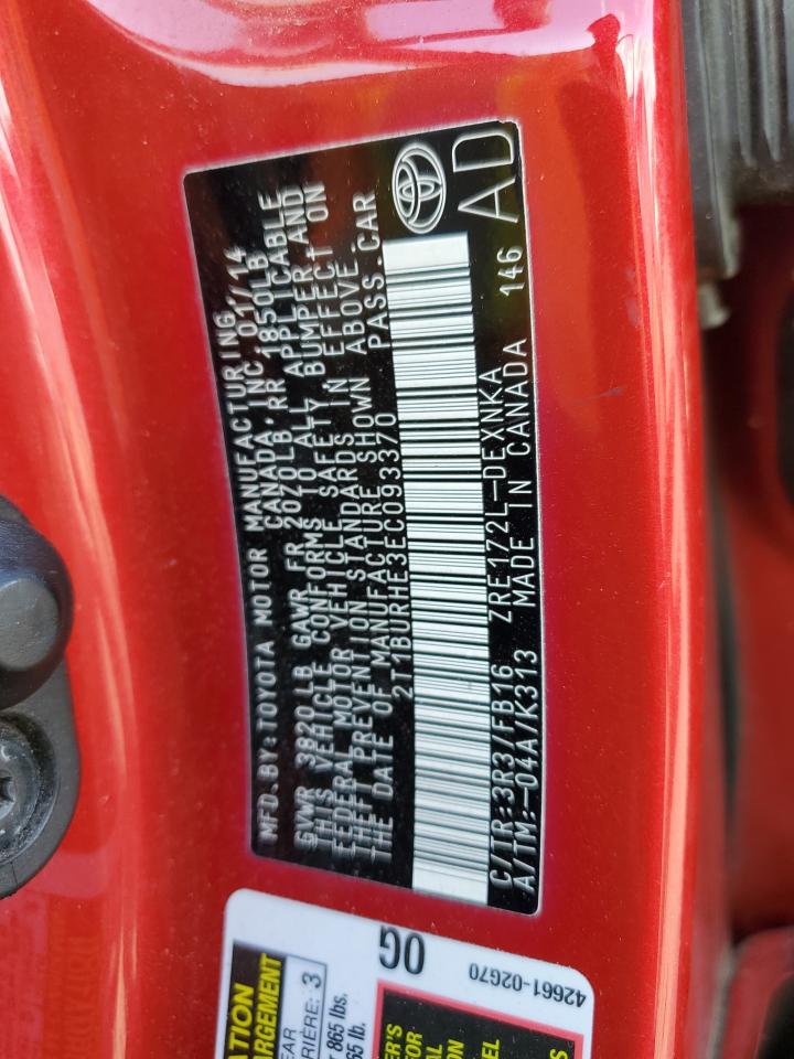 2014 Toyota Corolla L VIN: 2T1BURHE3EC093370 Lot: 84476915