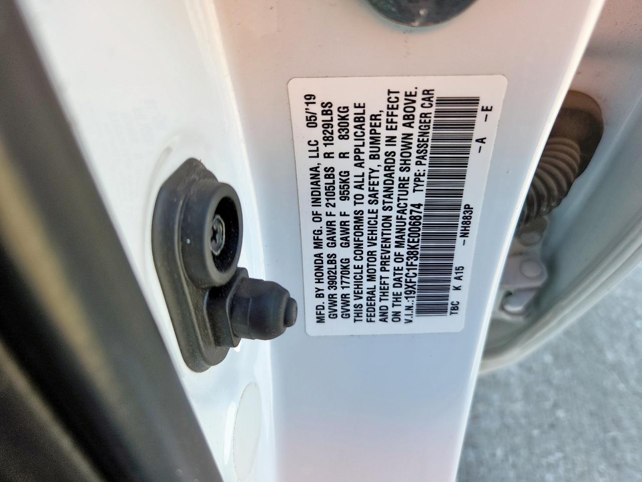 2019 Honda Civic Ex VIN: 19XFC1F38KE006874 Lot: 84629875