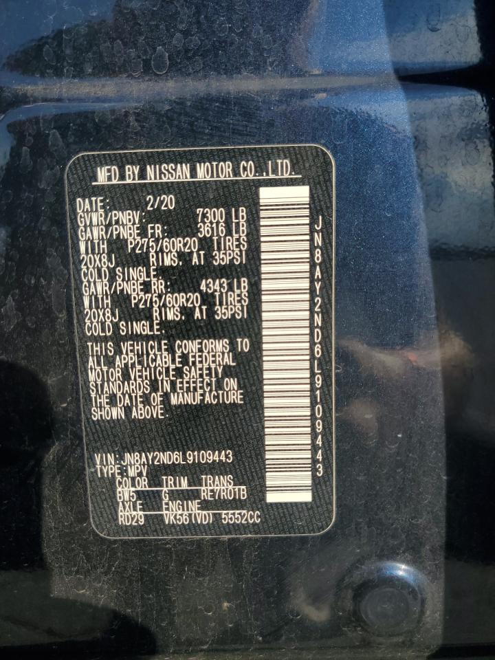 2020 Nissan Armada Sv VIN: JN8AY2ND6L9109443 Lot: 86428905