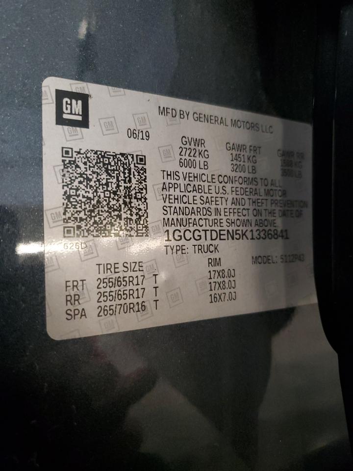 2019 Chevrolet Colorado Z71 VIN: 1GCGTDEN5K1336841 Lot: 85774105