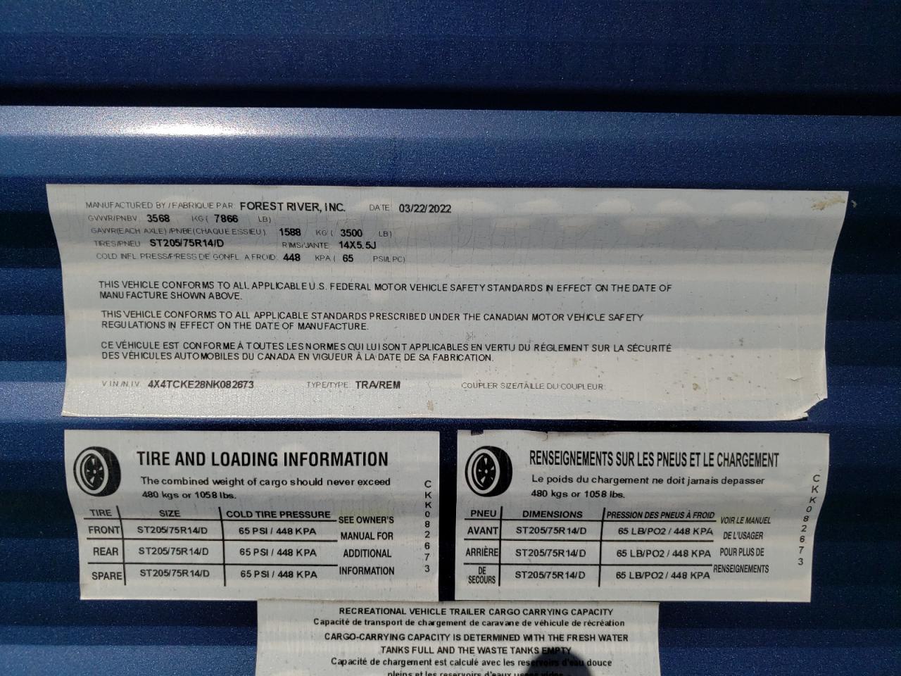 2022 Foresriver Grey Wolf VIN: 4X4TCKE28NK082673 Lot: 85601815