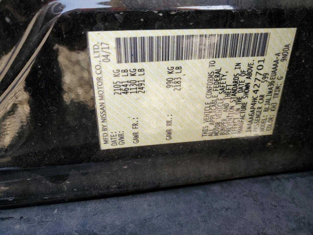 2017 Nissan Maxima 3.5S VIN: 1N4AA6AP4HC427701 Lot: 90926085