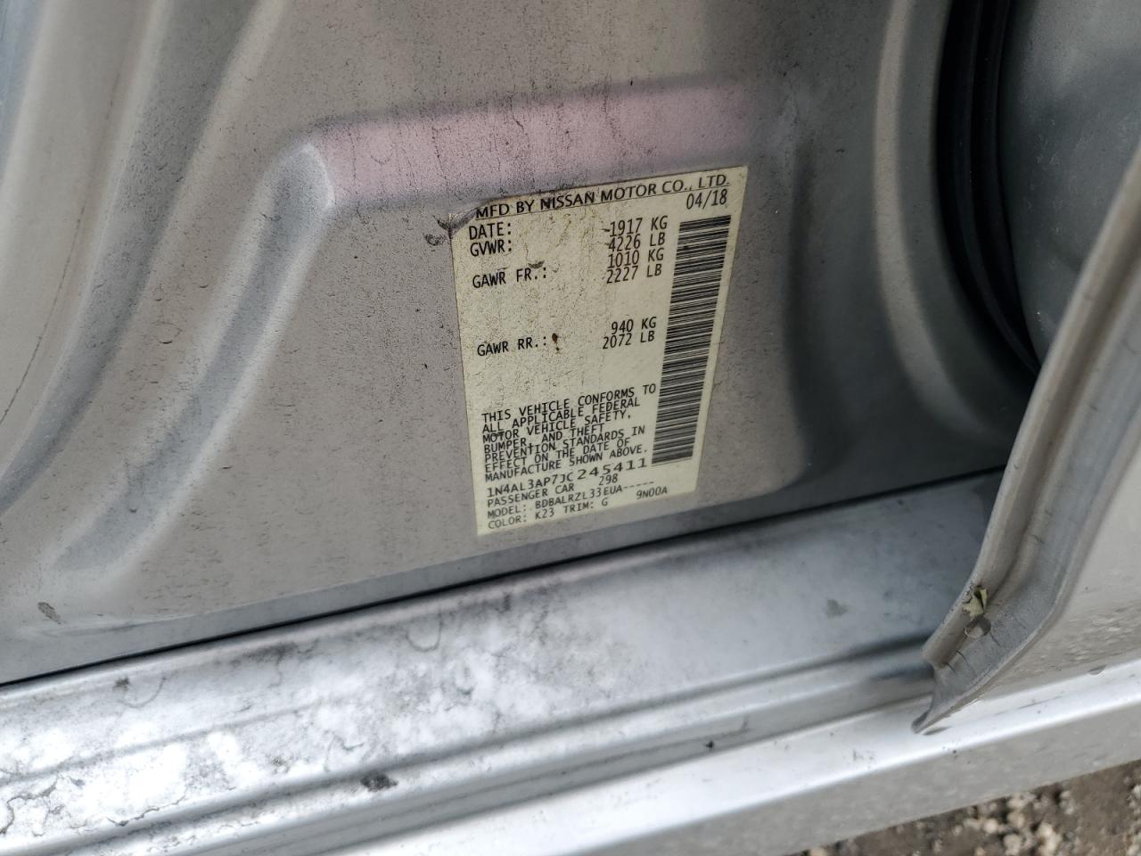 2018 Nissan Altima 2.5 VIN: 1N4AL3AP7JC245411 Lot: 86324665