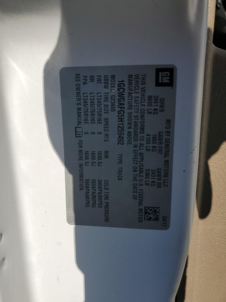 2017 Chevrolet Express G2500 VIN: 1GCWGAFG5H1259492 Lot: 85515495