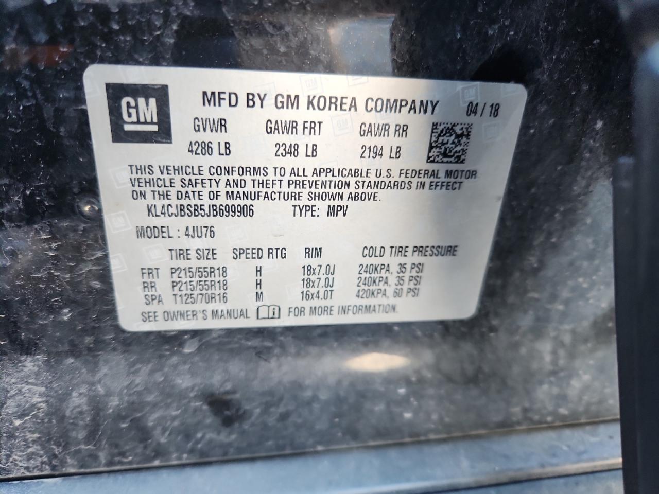 2018 Buick Encore Preferred Ii VIN: KL4CJBSB5JB699906 Lot: 90328345