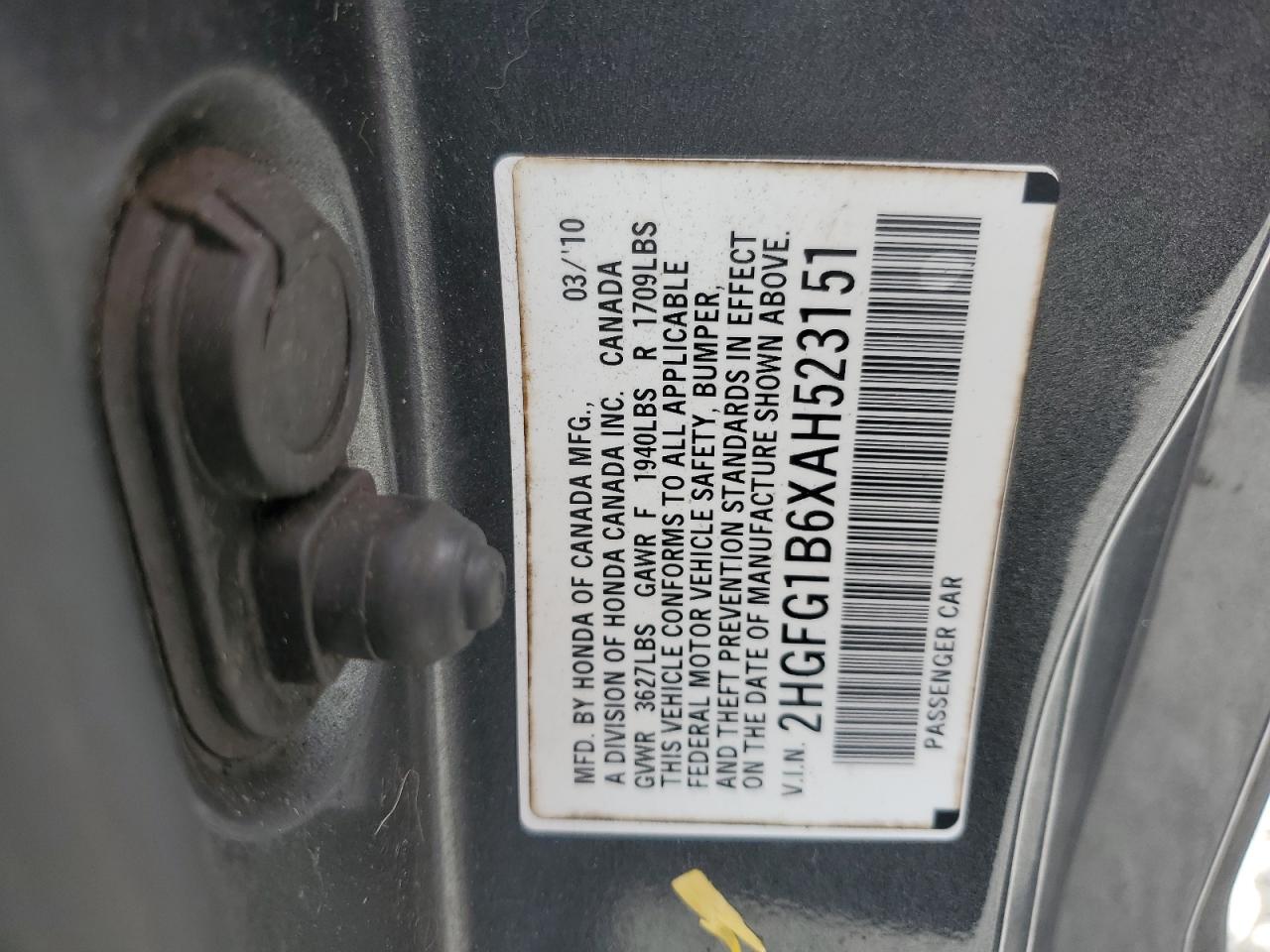 2010 Honda Civic Lx VIN: 2HGFG1B6XAH523151 Lot: 86440425