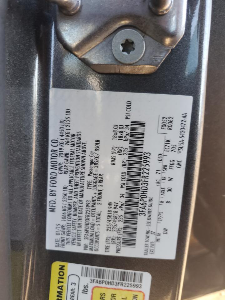 2015 Ford Fusion Se VIN: 3FA6P0HD3FR225993 Lot: 84999295