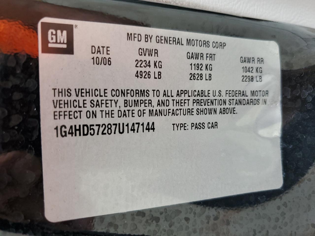 2007 Buick Lucerne Cxl VIN: 1G4HD57287U147144 Lot: 90070725