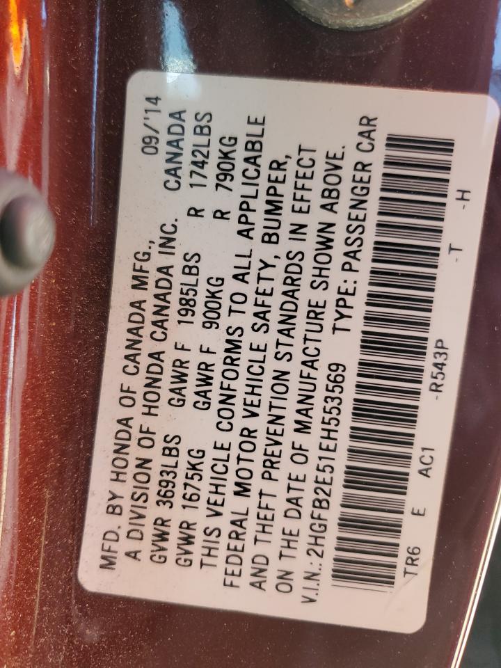 2014 Honda Civic Lx VIN: 2HGFB2E51EH553569 Lot: 82427615