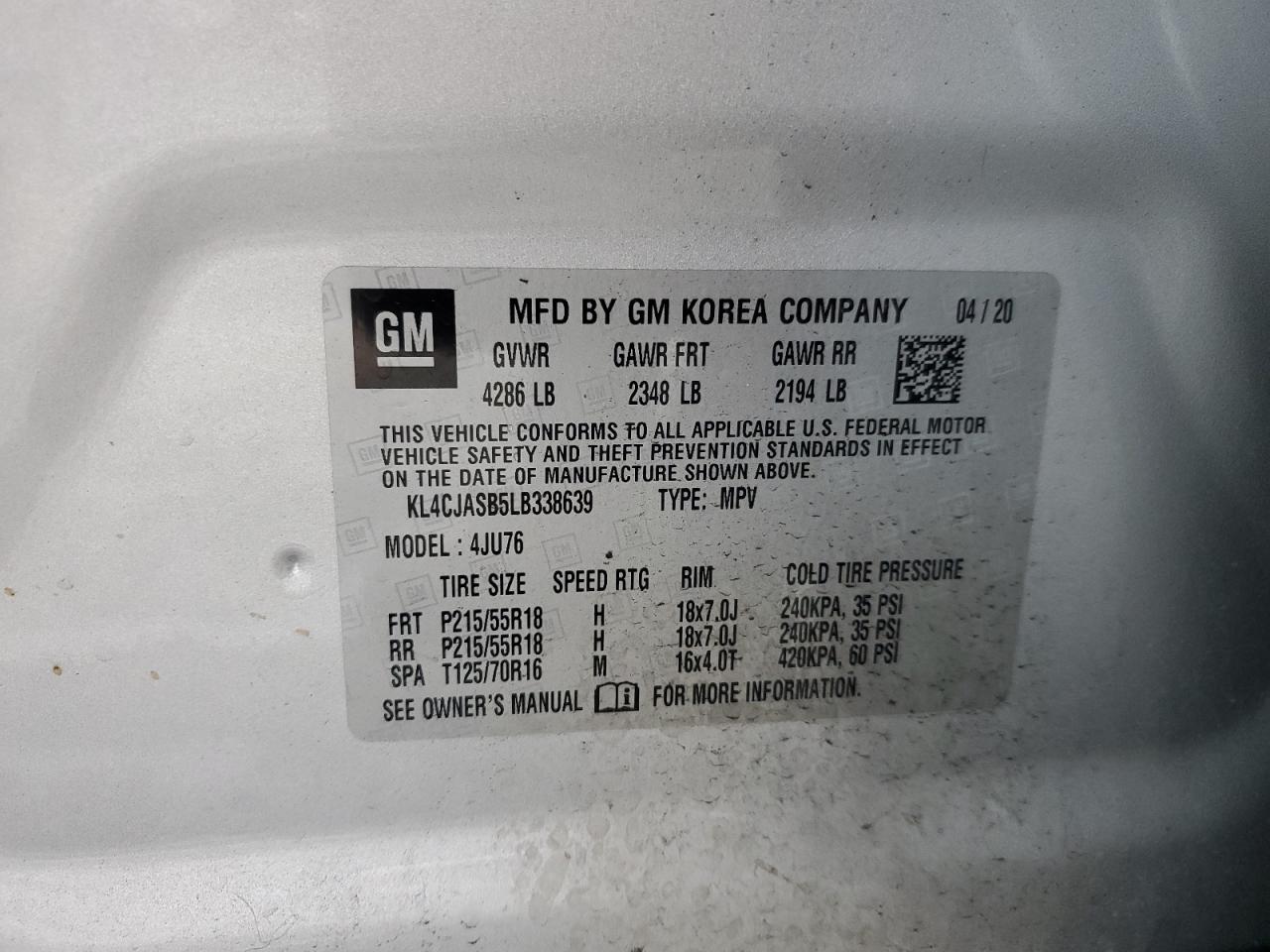 2020 Buick Encore Preferred VIN: KL4CJASB5LB338639 Lot: 85593605