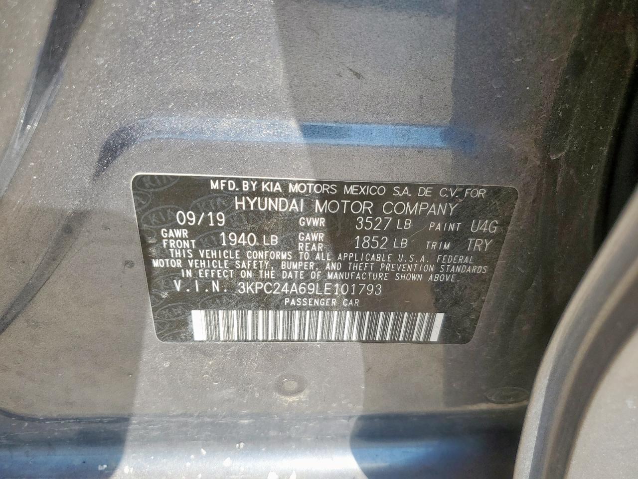 2020 Hyundai Accent Se VIN: 3KPC24A69LE101793 Lot: 85734215