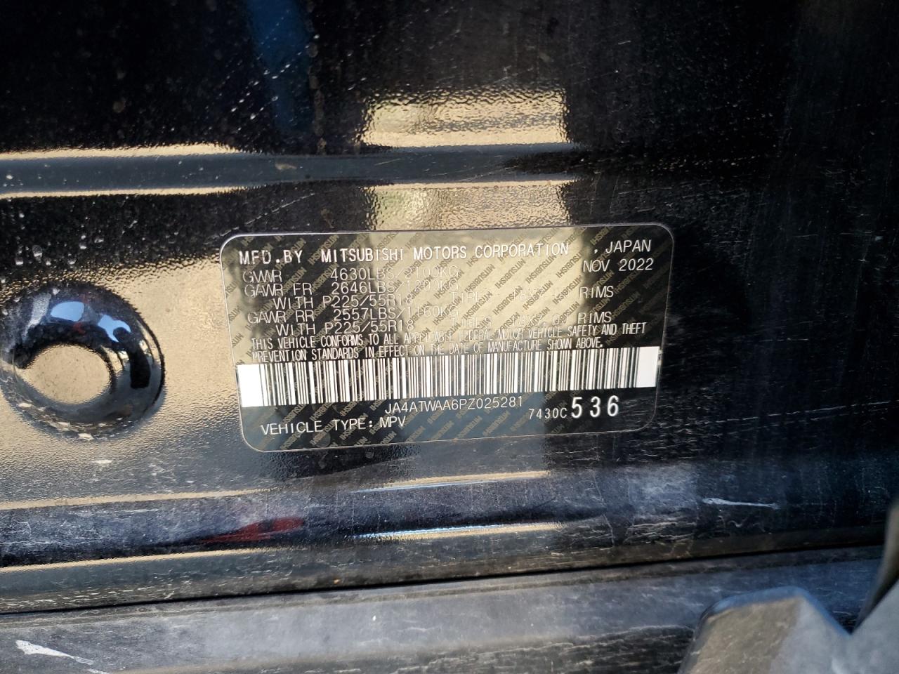 2023 Mitsubishi Eclipse Cross Se VIN: JA4ATWAA6PZ025281 Lot: 86246885