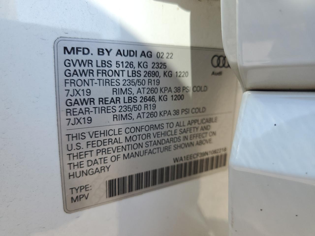 2022 Audi Q3 Premium Plus S Line 45 VIN: WA1EECF39N1082218 Lot: 85932615