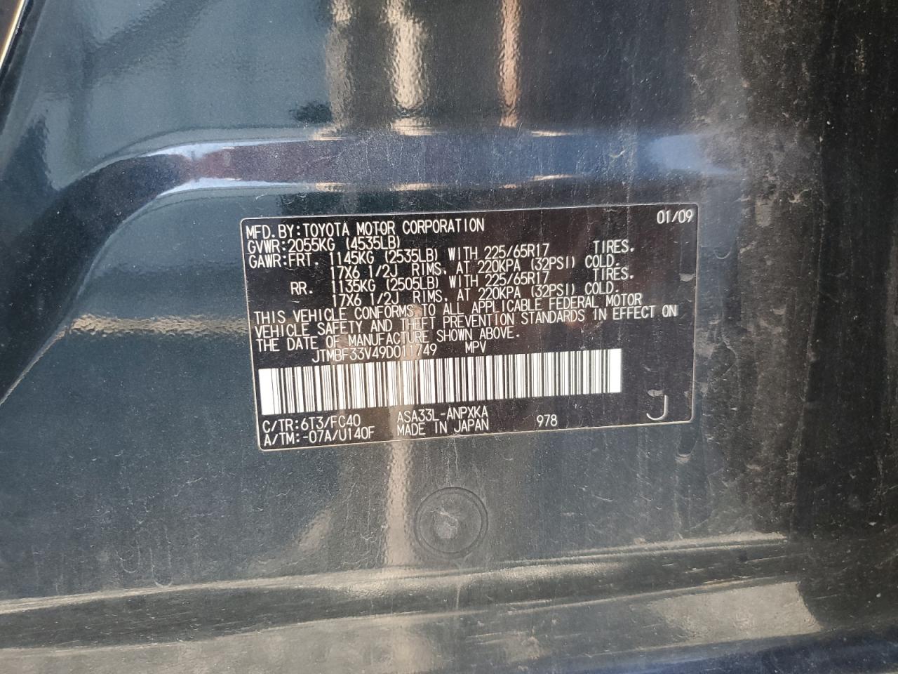 2009 Toyota Rav4 VIN: JTMBF33V49D011749 Lot: 82708445