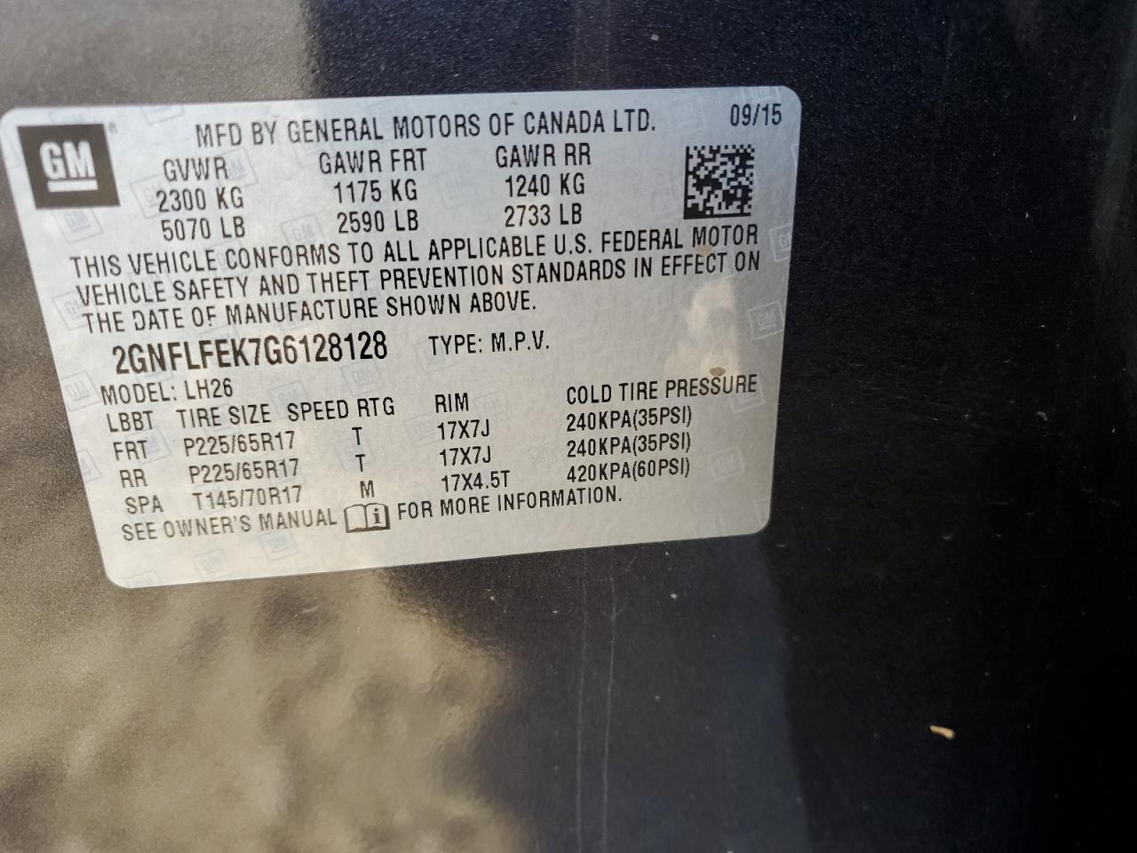 2016 Chevrolet Equinox Lt VIN: 2GNFLFEK7G6128128 Lot: 82241825