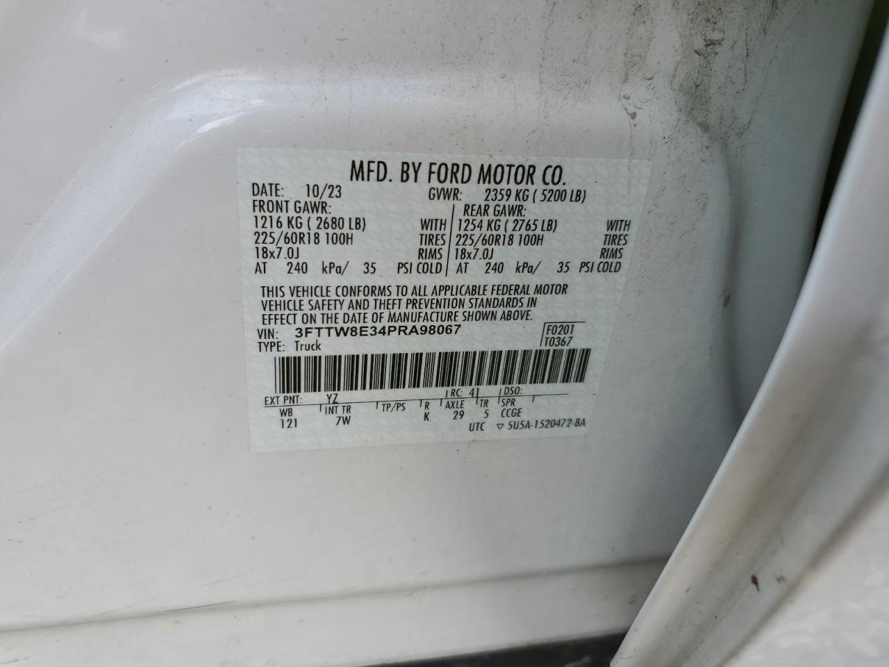 2023 Ford Maverick Xl VIN: 3FTTW8E34PRA98067 Lot: 82007175