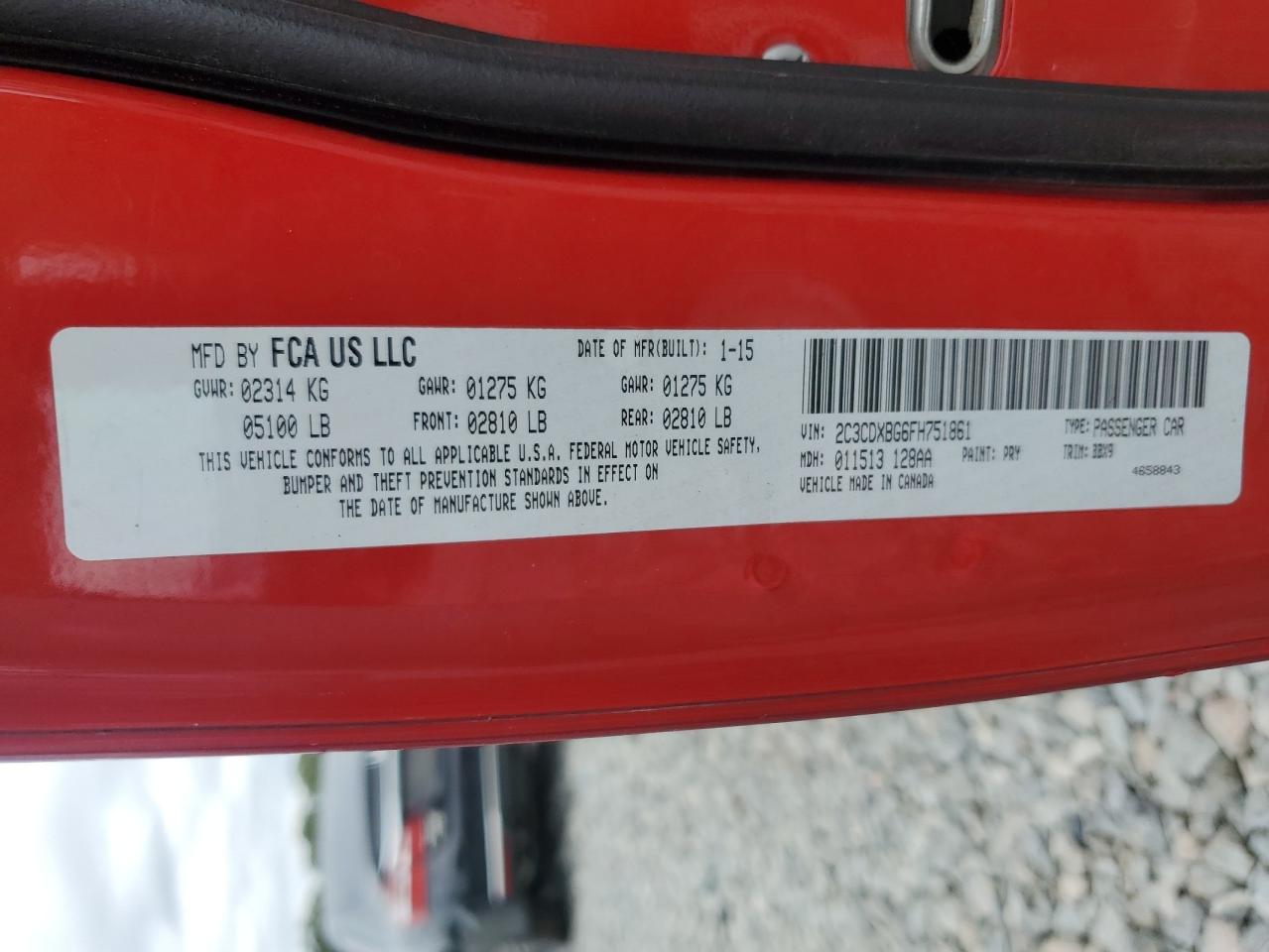 2015 Dodge Charger Se VIN: 2C3CDXBG6FH751861 Lot: 86067275