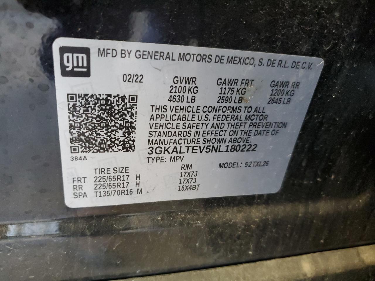 2022 GMC Terrain Sle VIN: 3GKALTEV5NL180222 Lot: 84368665