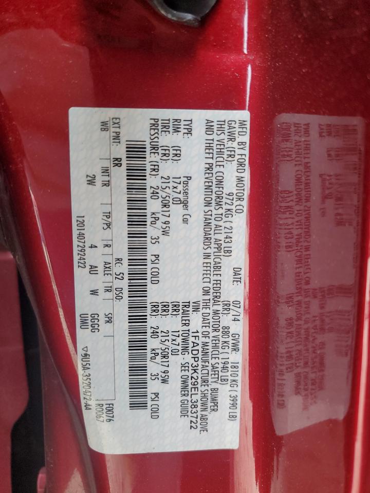 2014 Ford Focus Se VIN: 1FADP3K29EL383722 Lot: 85761705