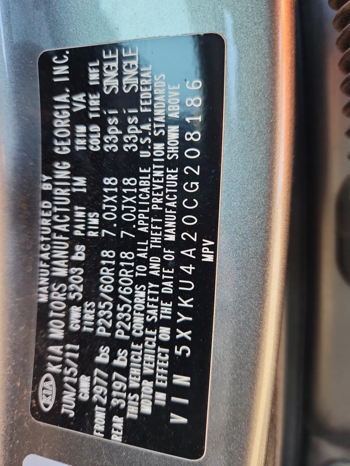 2012 Kia Sorento Ex VIN: 5XYKU4A20CG208186 Lot: 85300965