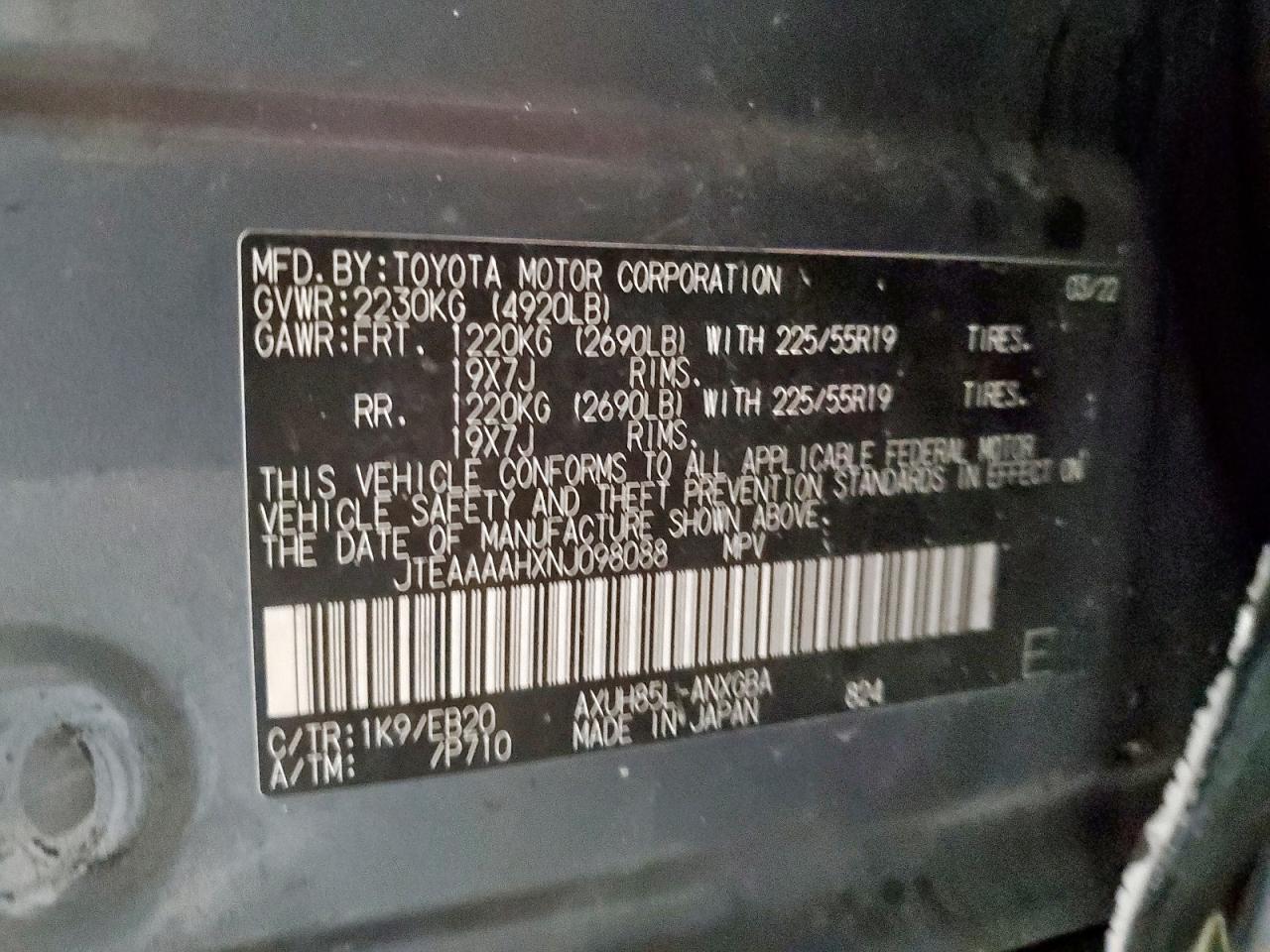 2022 Toyota Venza Le VIN: JTEAAAAHXNJ098088 Lot: 90106525