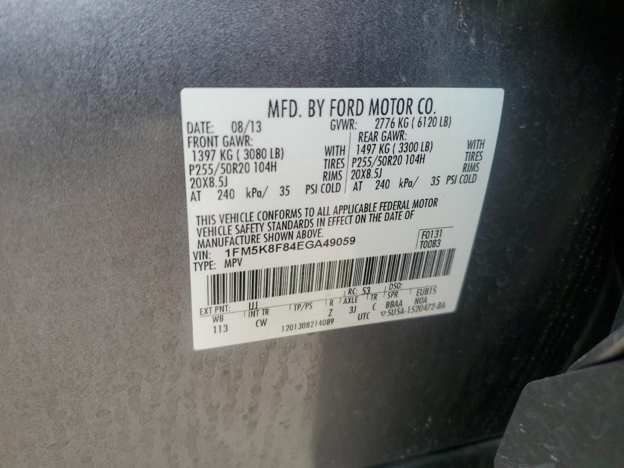 2014 Ford Explorer Limited VIN: 1FM5K8F84EGA49059 Lot: 84709145