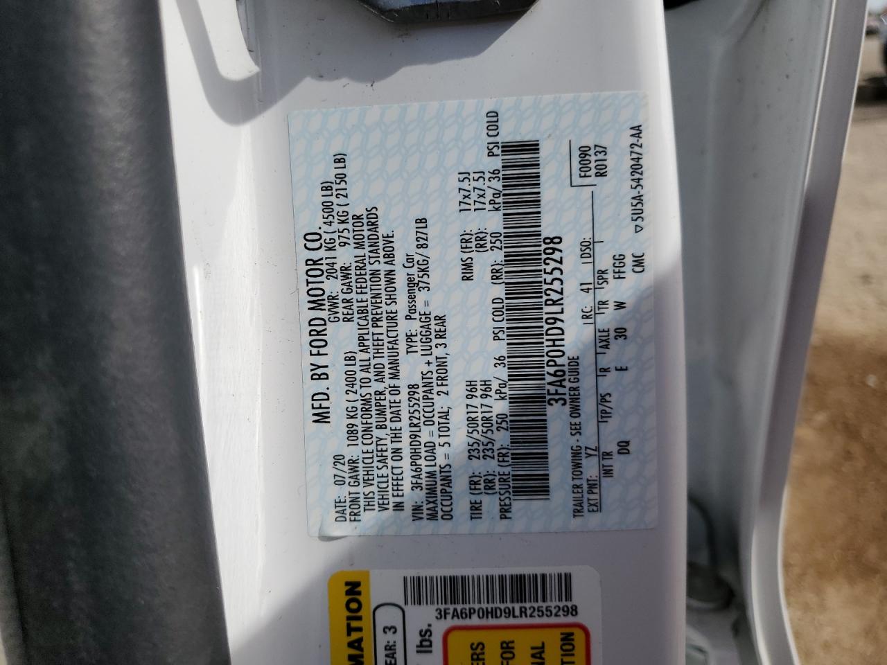 2020 Ford Fusion Se VIN: 3FA6P0HD9LR255298 Lot: 84657825