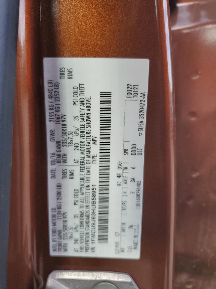 2017 Ford Escape Titanium VIN: 1FMCU9J93HUB58951 Lot: 85857115