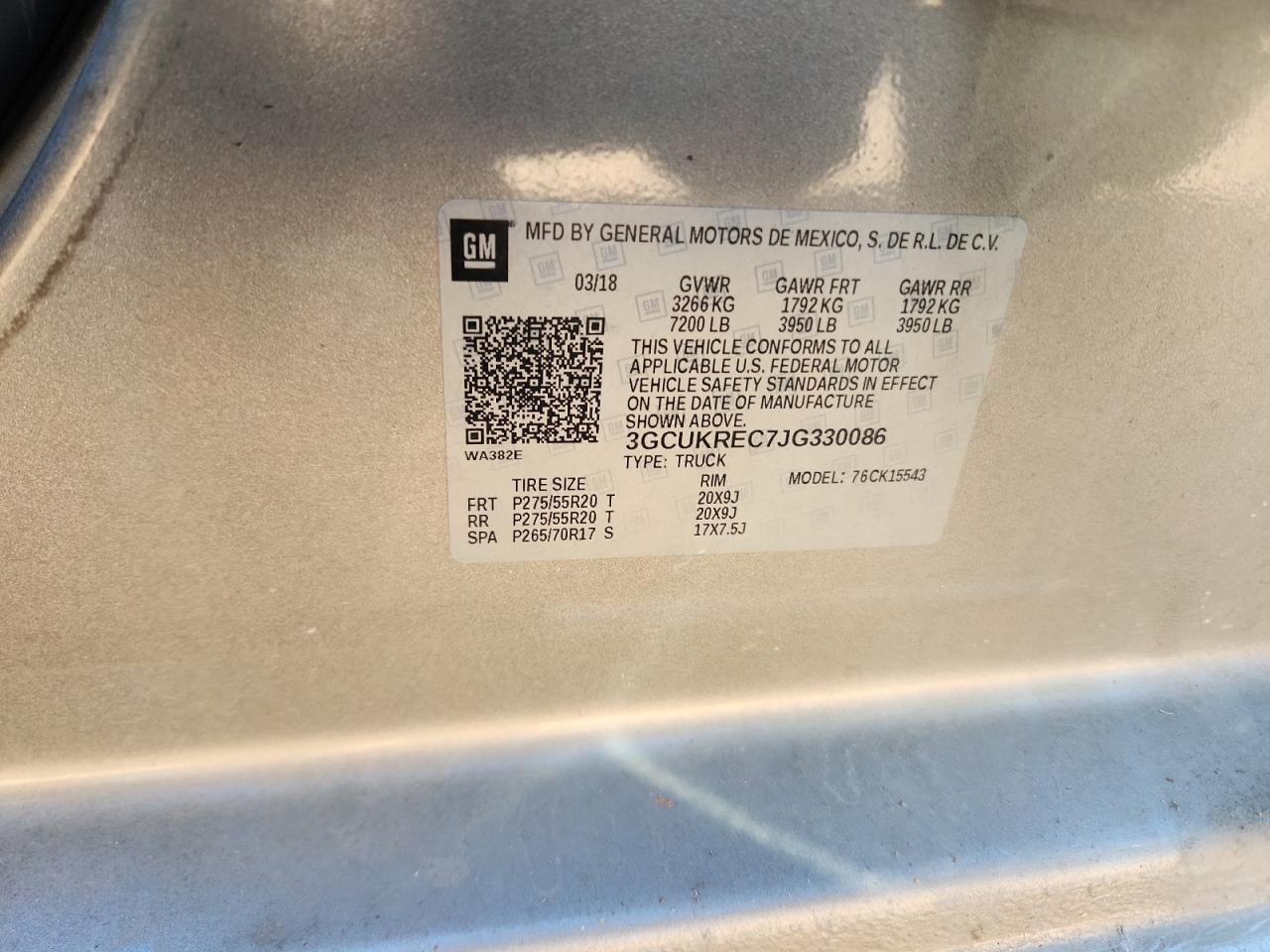 2018 Chevrolet Silverado K1500 Lt VIN: 3GCUKREC7JG330086 Lot: 86512565