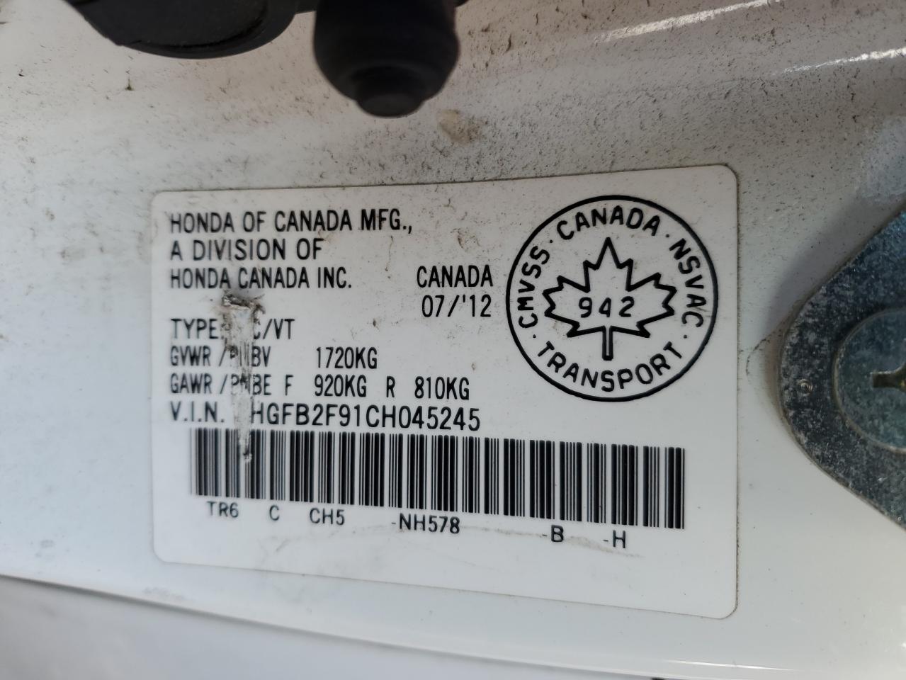 2012 Honda Civic Exl VIN: 2HGFB2F91CH045245 Lot: 85523195