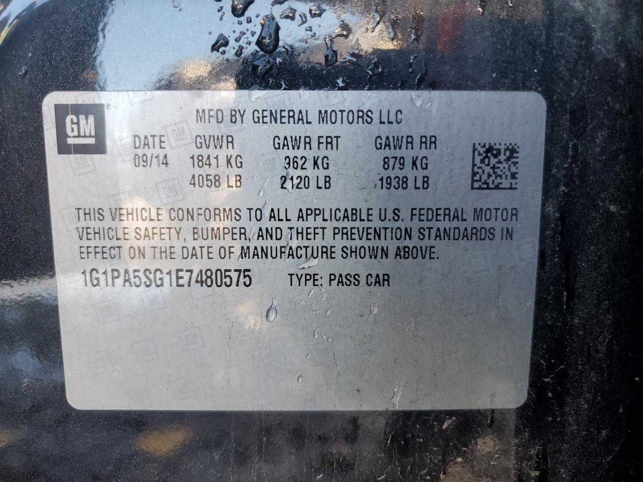 2014 Chevrolet Cruze Ls VIN: 1G1PA5SG1E7480575 Lot: 85759525