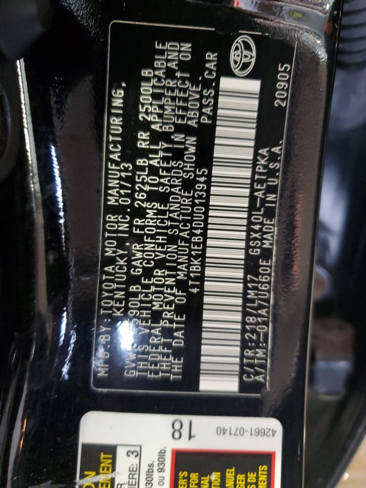 2013 Toyota Avalon Base VIN: 4T1BK1EB4DU013945 Lot: 86850415