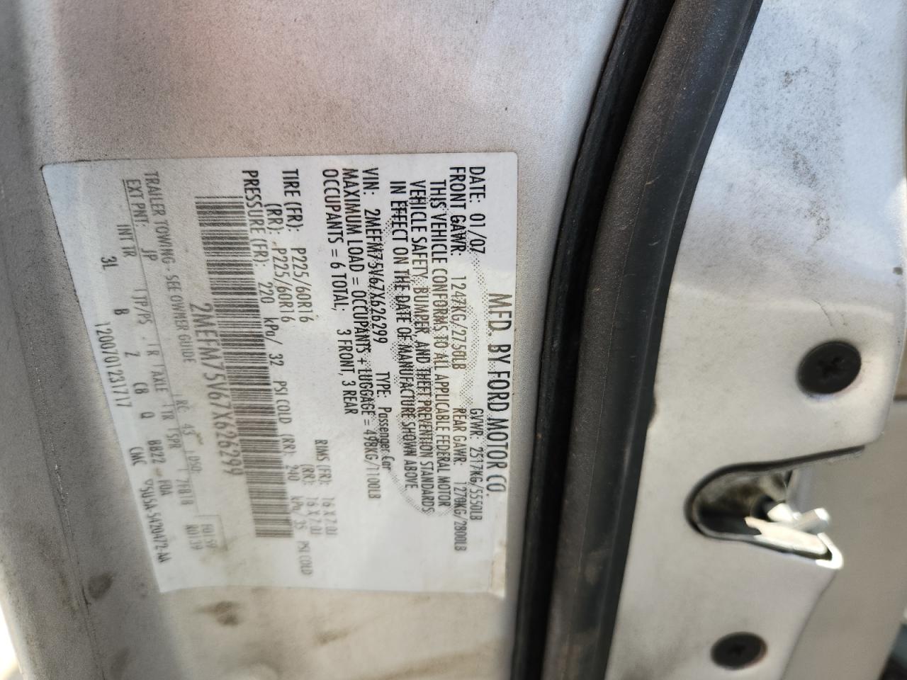 2007 Mercury Grand Marquis Ls VIN: 2MEFM75V67X626299 Lot: 85495455