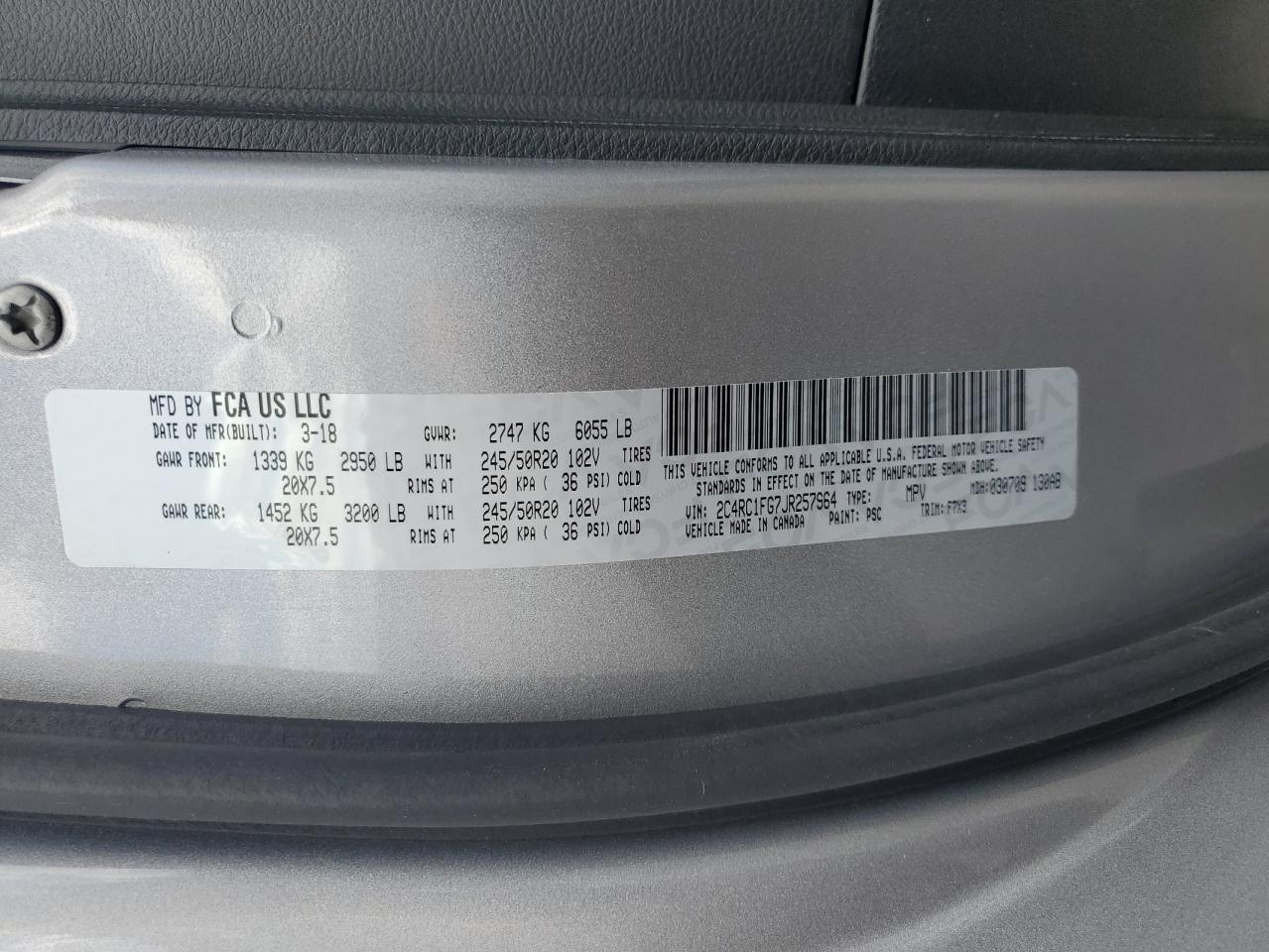 2018 Chrysler Pacifica Touring Plus VIN: 2C4RC1FG7JR257964 Lot: 85190265